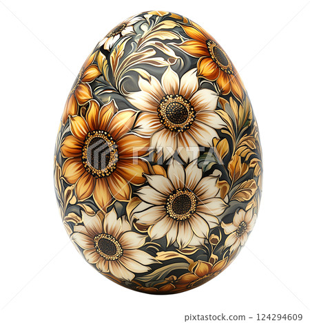 Beautifully decorated egg featuring intricate floral patterns. 124294609