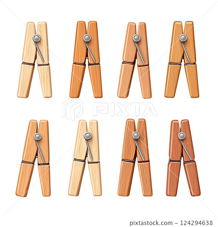 Colorful wooden clothespins arranged in a grid pattern. Photo realistic 124294638