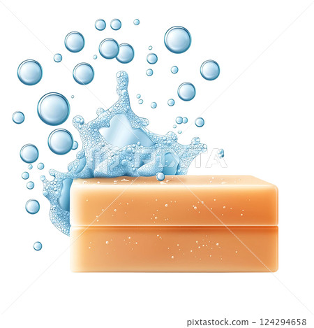Fresh soap with bubbles creates a clean and refreshing atmosphere. Photo realistic 124294658