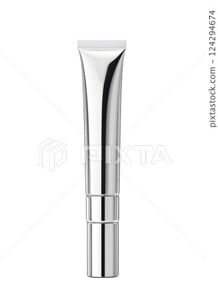 Stylish silver cosmetic tube for skincare or beauty products. Photo realistic 124294674