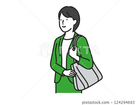 一位身著西裝、目光遠大的女性 124294683