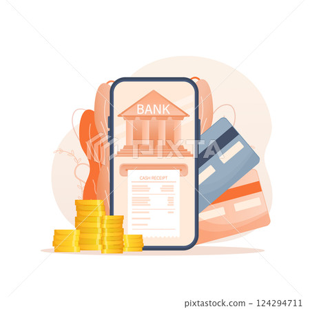 Line banking people for account page design. Isometric vector illustration. Bank online. Vector illustration. Line banking people for account page design. Isometric vector illustration. Bank online. Vector illustration. 124294711