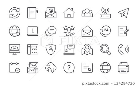 Set of Contact Line Icons. Contain Icons as Phone, People, Chat, E-Mail. Editalbe Stroke. Pixel Perfect. 124294720