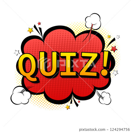 Quiz. Vector pop style illustration with megaphone on white background 124294756