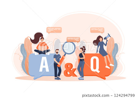 Frequently asked questions page template. Vector web banner. Customer service. Flat isometric vector illustration. Customer support. Abstract background. 124294799