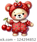 Cute bear cub holding cherries in a playful outfit. Animal cartoo0 character 124294852