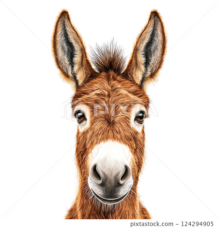 Portrait of a cheerful donkey with expressive features. 124294905