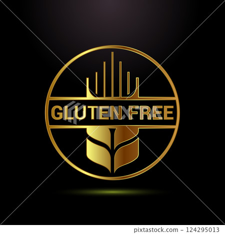 Gluten free icon design illustration, Non gluten food sign symbol in gold color style Gluten free icon design illustration, Non gluten food sign symbol in gold color style 124295013