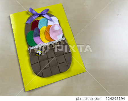 Bright handmade Easter basket card with colorful eggs Bright handmade Easter basket card with colorful eggs 124295194