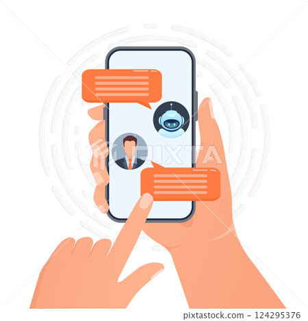 Flat chat bot for web design. Flat isometric vector illustration. Artificial intelligence 124295376