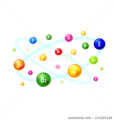 Essential vitamin and mineral complex. Multivitamins capsules isolated on blue background 124295384