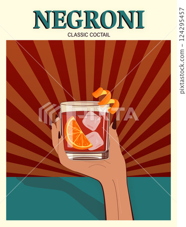 Woman hand holding classic negroni cocktail illustration Woman hand holding classic negroni cocktail illustration 124295457