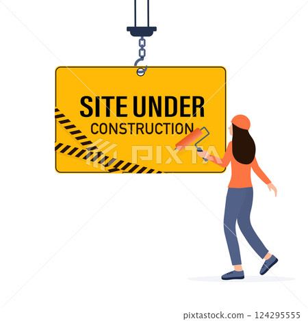 Flat under construction with people for web site design. Minimal design. Technology concept. Flat business template. 124295555