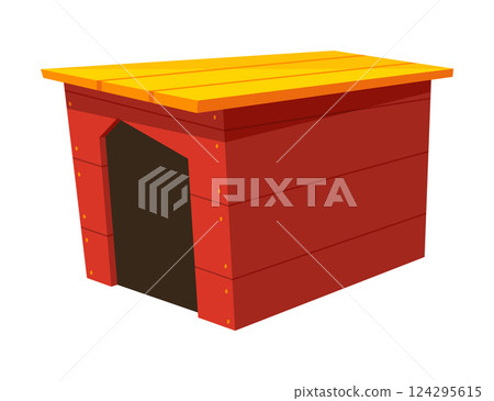 Dog house icon. Cartoon pet accessory. Petshop supermarket item. Empty pet home with roof. House for domestic animal. Isolated flat vector illustration 124295615