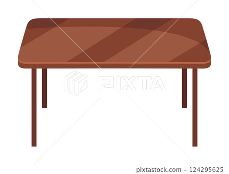 Table furniture of wood, interior wooden desk. Empty wooden table isolated illustration on white background. Vector illustration of platform or stand Table furniture of wood, interior wooden desk. Empty wooden table isolated illustration on white background. Vector illustration of platform or stand 124295625