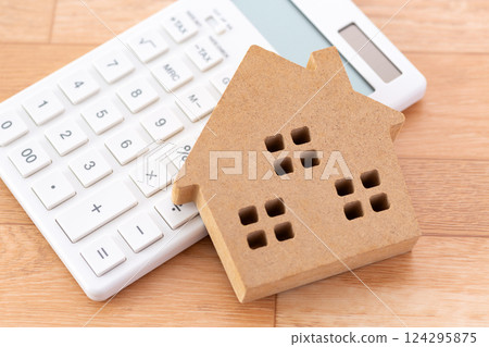Wooden floor cushion, house and calculator Wooden floor cushion, house and calculator 124295875