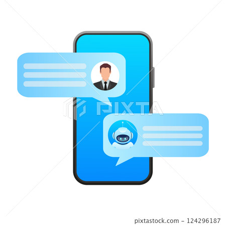 Flat chat bot for web design. Flat isometric vector illustration. Artificial intelligence 124296187