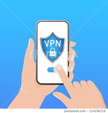 Secure VPN connection concept. Virtual private network connectivity overview. Safety internet technology, data secure. 3d icon with vpn for concept design. 124296218