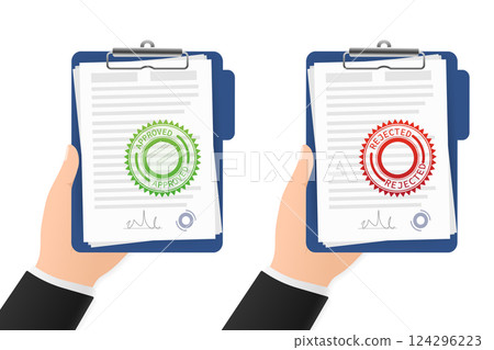 Flat approved rejected document for report design. Vintage vector illustration. Flat vector illustration. Flat approved rejected document for report design. Vintage vector illustration. Flat vector illustration. 124296223