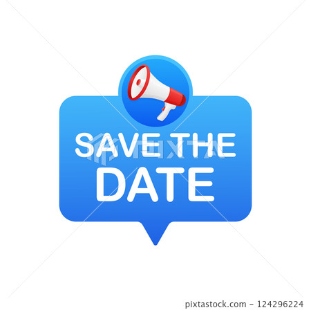 Flat icon with save the date on white background. Vector flat illustration. Isometric vector illustration. Calendar icon. Flat icon with save the date on white background. Vector flat illustration. Isometric vector illustration. Calendar icon. 124296224