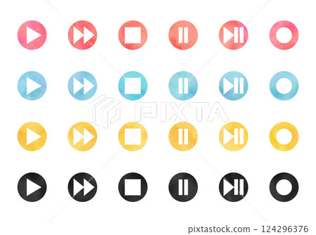 水彩風格媒體播放按鈕圖示集 124296376