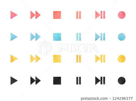 水彩風格媒體播放按鈕圖示集 124296377
