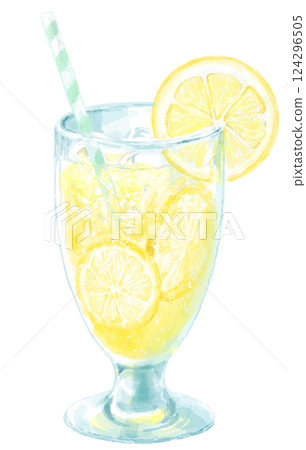 玻璃杯中檸檬南瓜的水彩插圖 124296505