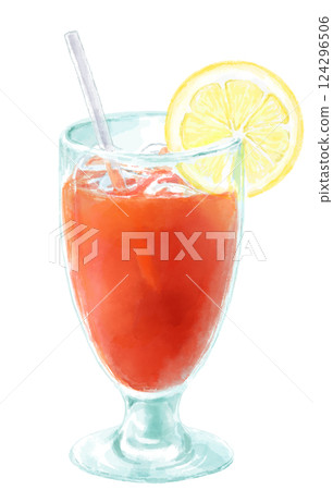 Watercolor illustration of tomato juice in a coffee shop 124296506