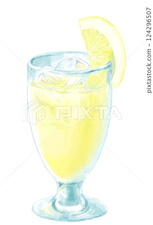 Watercolor illustration of grapefruit juice in a glass 124296507