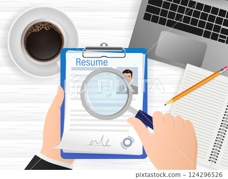 Resume, great design for any purposes. Flat icon. Vector illustration flat design. Online interview. Information icon vector. Online career. 124296526