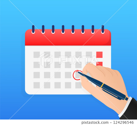 Calendar icon vector. Illustration on white backdrop. Holiday vector illustration. Time icon vector. Business organizer. Calendar icon vector. Illustration on white backdrop. Holiday vector illustration. Time icon vector. Business organizer. 124296546