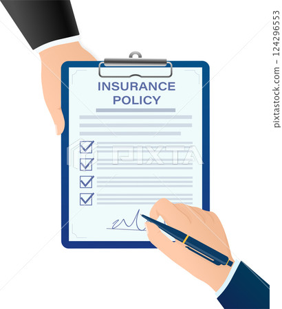 Flat style illustration with insurance policy for report design. Isometric vector illustration. Business concept. Data secure. Flat style illustration with insurance policy for report design. Isometric vector illustration. Business concept. Data secure. 124296553
