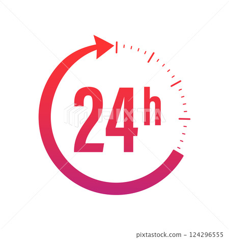 24-7 service concept. 24-7 open. Support service icon. Vector stock illustration. Abstract button on white backdrop. 124296555