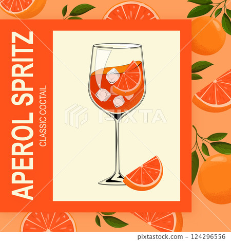 Classic italian orange cocktail with ice and grapefruit slices on a colorful background 124296556