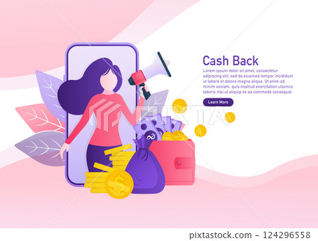 Flat icon with cash back people for concept design. Cash back concept in flat style. Vector illustration. Flat icon with cash back people for concept design. Cash back concept in flat style. Vector illustration. 124296558