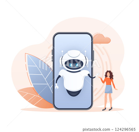 Flat chat bot for web design. Flat isometric vector illustration. Artificial intelligence 124296565