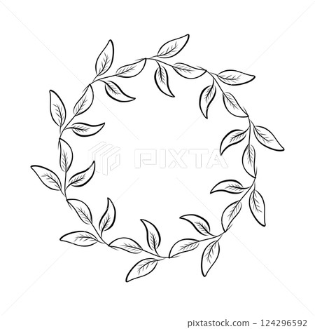 Floral frame in sketch style on white background. Floral sketch. Vintage frame logo. Hand drawn. Line icon. Line art. Vector design. 124296592