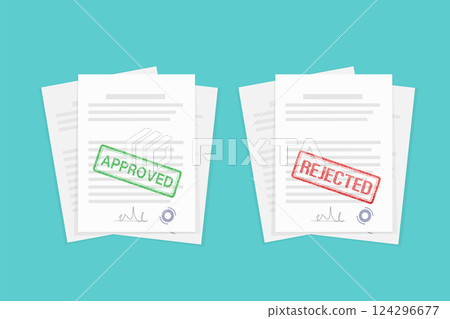 Flat approved rejected document for report design. Vintage vector illustration. Flat vector illustration. Flat approved rejected document for report design. Vintage vector illustration. Flat vector illustration. 124296677