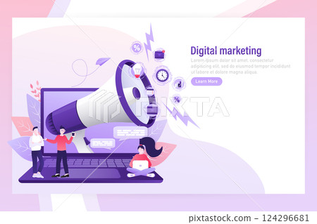 Digital marketing people megaphone in abstract style. Flat vector illustration. Social media marketing. Digital marketing people megaphone in abstract style. Flat vector illustration. Social media marketing. 124296681
