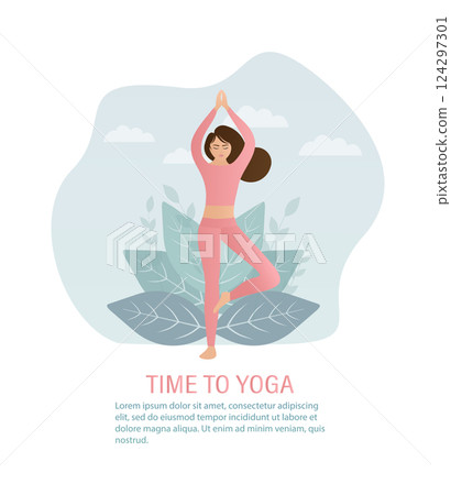 Flat time to yoga. Modern time to yoga, great design for any purposes. Vector illustration. 124297301