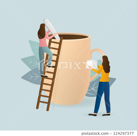 Coffee break. Character for concept design. Cartoon people vector illustration. Business concept. Vector stock illustration. 124297377