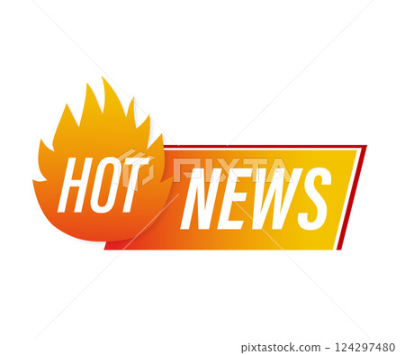 Cartoon banner with hot news. Technology background concept. Flat web template. Logo, icon, label. 124297480