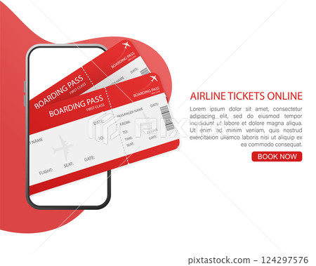 Airline tickets online with hands and smartphone in flat style. Isolated vector illustration. Airline tickets online with hands and smartphone in flat style. Isolated vector illustration. 124297576
