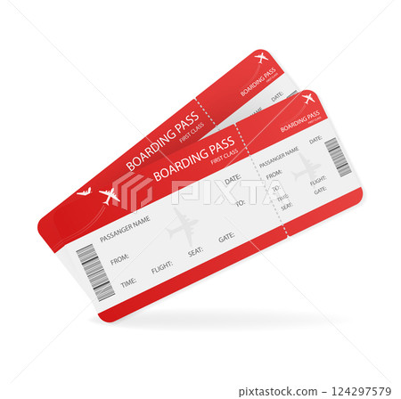 Flat empty airline tickets for concept design. Flat vector illustration. Business concept. Template vector. Flat empty airline tickets for concept design. Flat vector illustration. Business concept. Template vector. 124297579