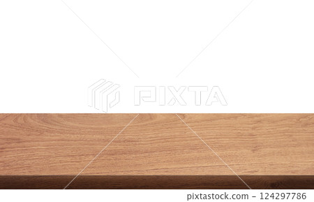 Front view of wooden or wood table, isolated on white background. 124297786