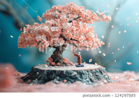 Cherry tree and old man 124297885