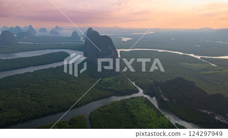 Aerial View of Heart shape island 124297949