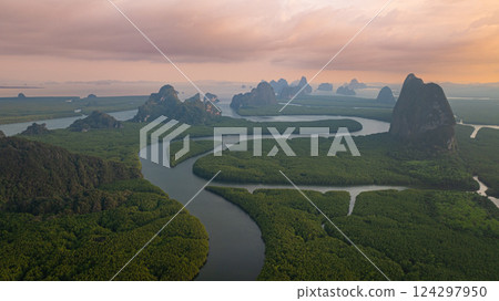 Aerial View of Heart shape island 124297950