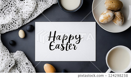 Minimalist Black and White Easter Greeting Card with Elegant Typography, Happy Easter concept 124298238