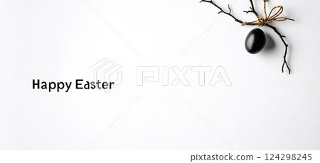 Happy Easter, minimalist greeting card with delicate black typography and a single egg 124298245